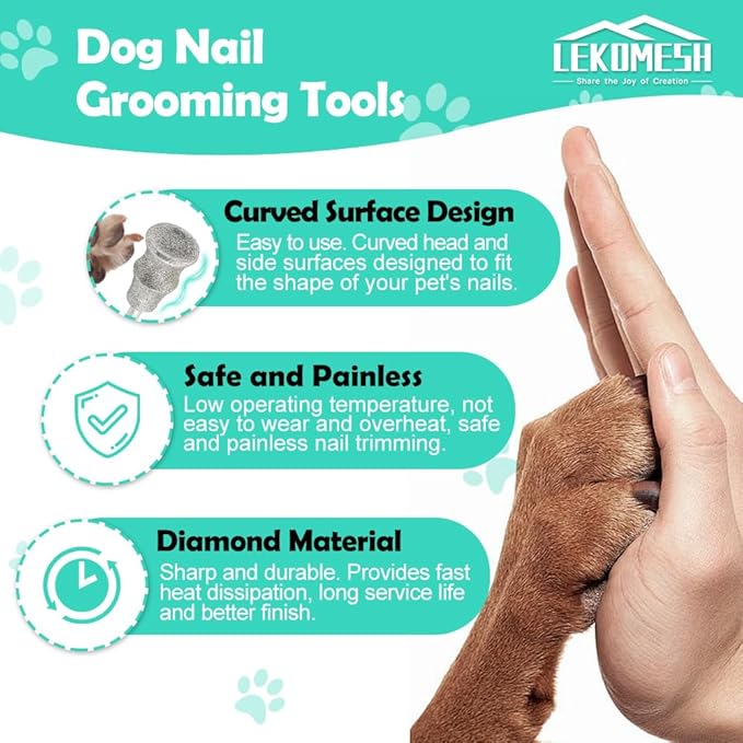 Dog Nail Grinder Bits - 1/8" Pet Nail Grinder Wheel for Dogs and Cats, Animal Diamond Rotary Bit for Home Grooming Tools and Animal Nail Care