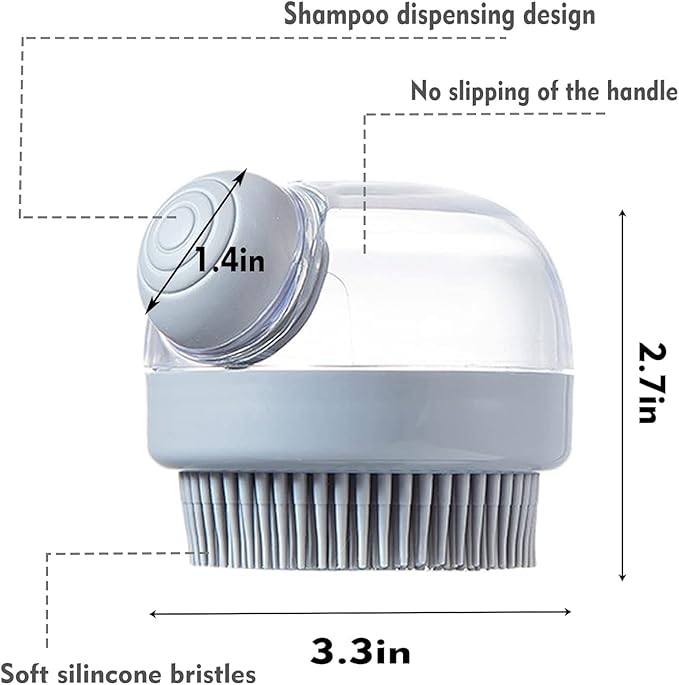Dog Bath Brush Pet Shampoo Brush Silicone Puppy Brush Dog Shower Brush with Soap Dispenser Grooming Shower Brush (Grey)