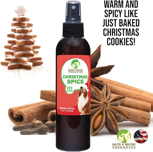 Bath & Brush Therapies® Christmas Spice Pet Cologne 4.5 oz For Dogs | Long-Lasting Odor Eliminator | Cruelty-Free | Paraben-Free | Biodegradable | Made in USA