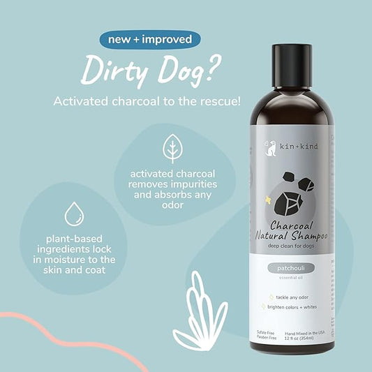kin+kind Natural Pet Shampoo + Conditioner for Itchy Dogs and Cats - Dog Shampoo for Itchy Skin - Cat & Dog Shampoo and Conditioner with Activated Charcoal & Moisturizing Shea Butter - Made in USA