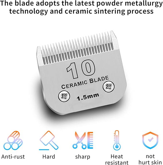 3 Pack 10# Detachable Pet Dog Grooming Ceramic Blades,Compatible with Andis,Oster A5,Wahl KM-10 Series,Size #10 Blade 1/16-Inch 1.5MM Cut Length