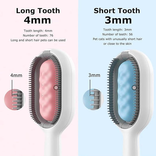 4 in 1 Pet Hair Removal Comb with Gravity Water Tank, Cat Dog Massage Brush Self Cleaning Grooming Wet Comb for Shedding Fur (Long Hair, 2PCS)