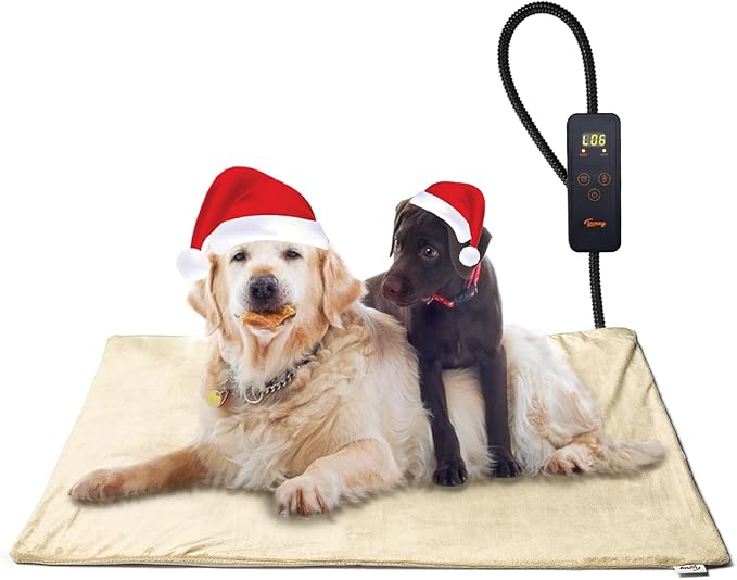 Toozey Pet Heating Pad, 6 Adjustable Temperature Dog Cat Heating Pad with Timer, Indoor Pet Heating Pads for Cats Dogs with Chew Resistant Cord, Electric Pads for Dogs Cats, Pet Heated Mat