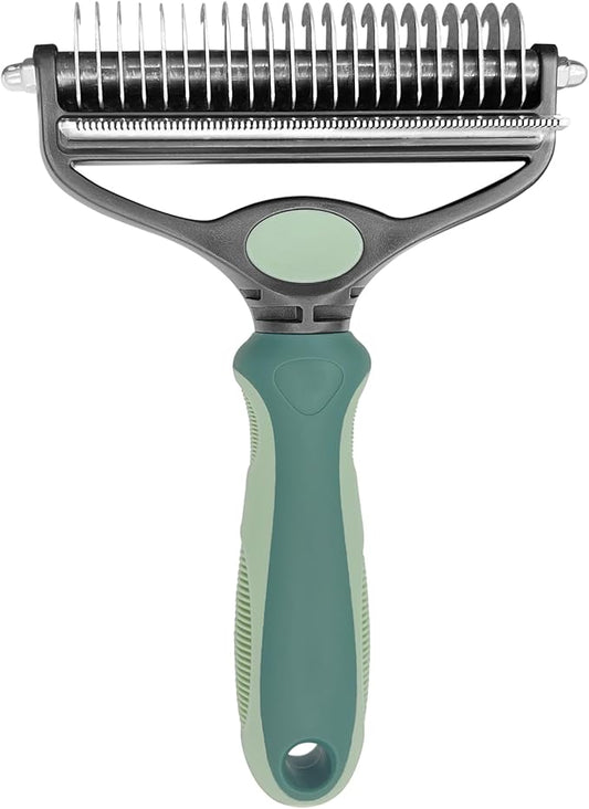 Pet Grooming 2 in 1 Rake Comb Dog Undercoat Dematting Deshedding Brush Hair Removal Tool for Pets Removing Mats and Tangles (Large)