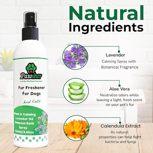 Premium Fur Freshener | Dog Spray & Deodorizer Perfume | Refreshing & Calming Lavender Scent for in Between Baths | Odor Eliminating for Dogs & Cats | 8.45 oz