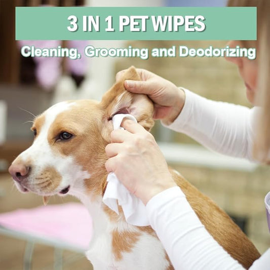 Air Jungles 3in1 Pet Wipes for Dogs and Cats 100 Count, Extra Large 8" x 10", Hypoallergenic Cleaning, Grooming, Deodorizing Wipes for Pets Paws Body Face Ear Butt