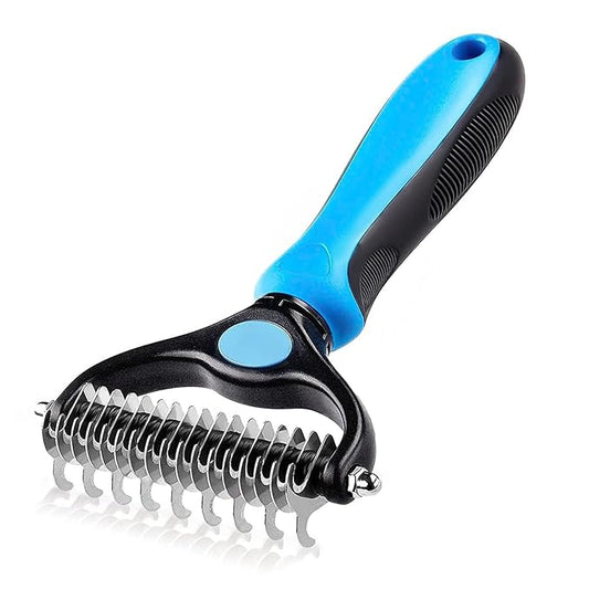 Deshedder Brush for Dogs and Cats, Double Sided Undercoat Rake for Matted Hair/Fur, Furever Brush, Blue