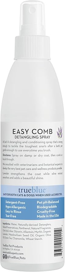 TrueBlue Lavender & Olive Extract Easy Comb Dog Hair Detangling Spray – Detangles, Conditions Coats for Dogs, Puppies, Cats – Moisturizing, Toxin Free, Natural Botanical Blend – 8.7 Fl. Oz.