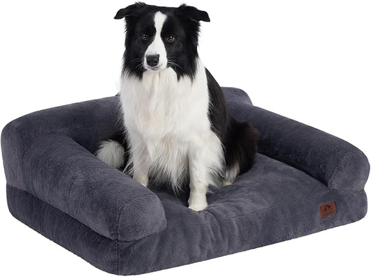 Hollypet Fluffy Plush Pet Sofa Soft Calming Pet Sofa Beds for Medium and Large Dogs, L, Gray