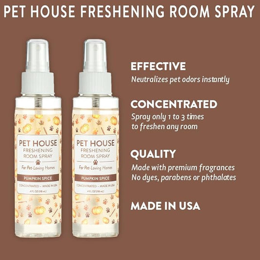 One Fur All Pet House Freshening Room Spray - Pumpkin Spice Pack of 2 - Concentrated Air Freshener - Non-Toxic & Pet-Friendly Air Freshener - Pet Odor Eliminator Room Spray