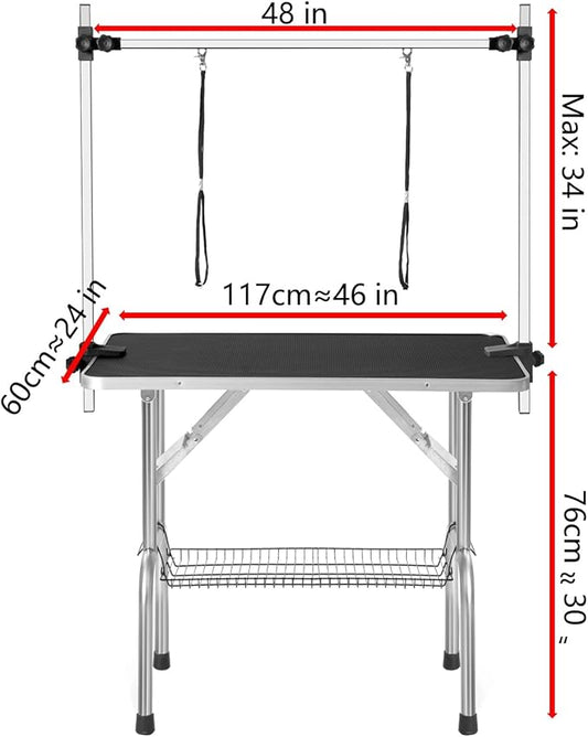 46" Dog Grooming Table, Folding Pet Grooming Table With Arm & Nosse & Mesh Tray For Bathing, Trimming, Drying, Grooming, Maximum Capacity Up To 330 Lbs