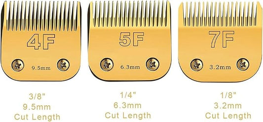 Size 7FC/5FC/4FC Detachable Pet Dog Grooming Clipper Blades Set,Compatible with Andis,Oster A5,Wahl KM Series Clippers,Cut Length 1/8"(3.2mm) to 3/8”(9.5mm),6 Pack-Gold