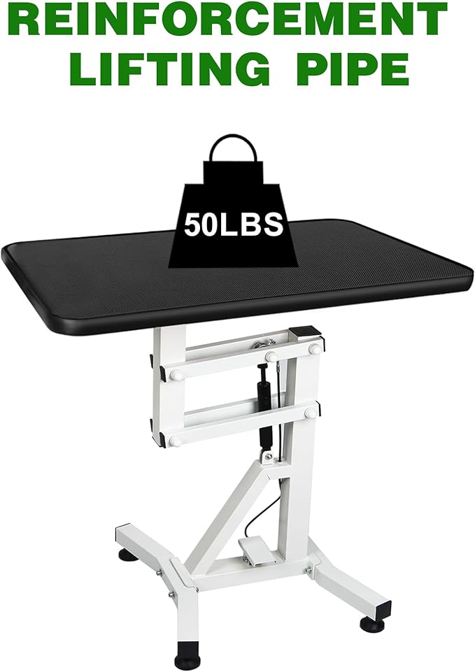 31" Dog Grooming Table, Pneumatic Lift Adjustable Small Pet Trimming Station for Home with Anti-Skid Rubber and Rotatable Desktop (Up to 50lbs)