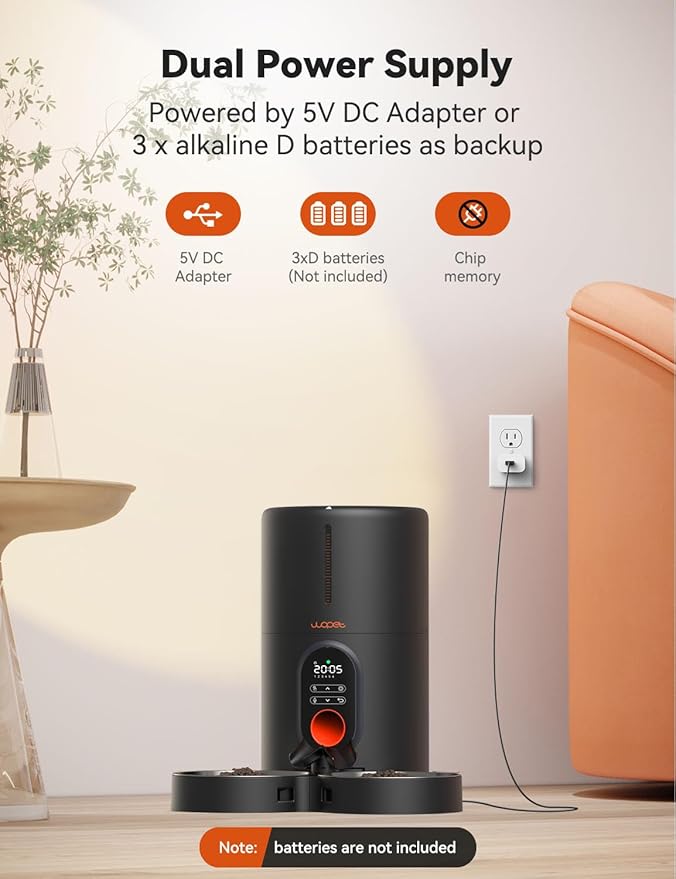 WOPET Automatic Cat Feeders 2 Cats, (๐ฎ๐ฌ๐ฎ5 ๐จ๐ฝ๐ด๐ฟ๐ฎ๐ฑ๐ฒ) Timed Cat Food Dispenser with Stainless Steel Bowl, Programmable 1-6 Meals Control, Dual Power Supply Auto Pet Feeder for Cats and Dogs