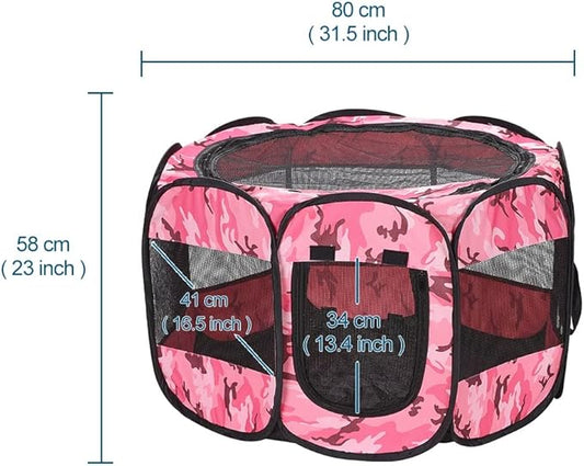 Foldable Pet Dog Playpen, Pop Up Portable Cat Playpen, Indoor/Outdoor for Kitten Puppy Play Pen, Cats Crate Tent with Carrying Bag, 600D Oxford (Camo Pink, Medium (31.5"x31.5"x23"), 8)