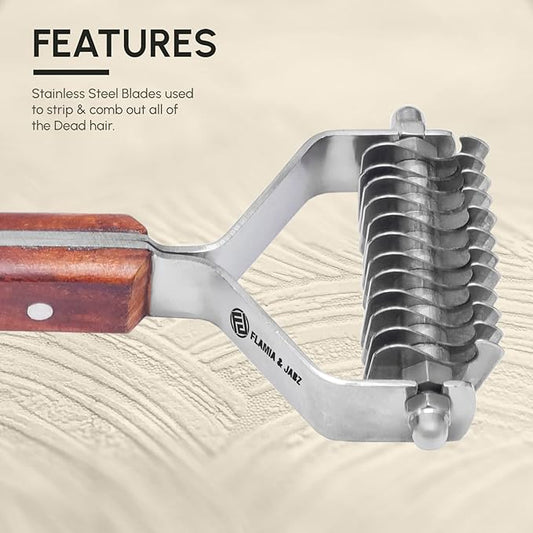 Flamia & Jabz Undercoat Rake for Dogs & Cats, Dematting Grooming Stripper Tool (12 Blades)
