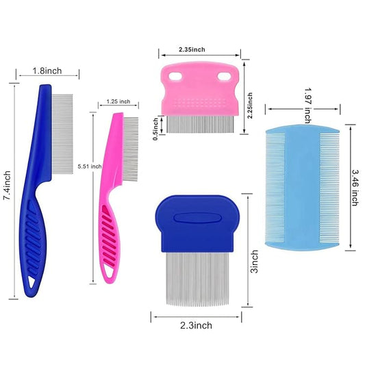 5 Pack Flea Lice Comb,Stainless Steel Dog Cat Grooming Combs with Rounded Teeth,Double Sided Professional Pet Tear Stain Remover,Dematting Tool for Small, Ideal for all pet