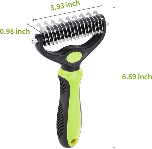 Pet Grooming Tool - 2 Sided Undercoat Rake for Cats and Dogs - Safe Dematting Comb for Easy Mats & Tangles Removing - No More Nasty Shedding and Flying Hair