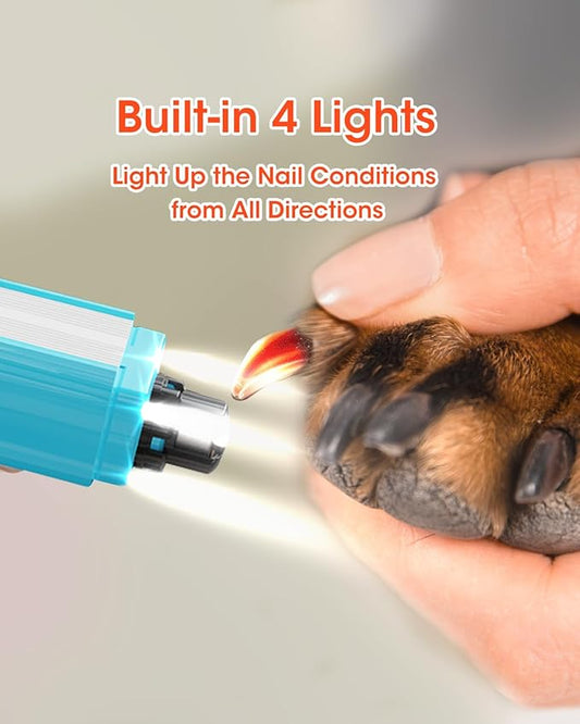 Super Powerful Dog Nail Trimmers, Dog Nail Clipper and Dog Nail Grinder Combo, Ultra Quiet, 3 Speeds, 4 Bright Lights, with Travel Lock, for Small, Meddium and Large Dogs, Cats, Small Animals