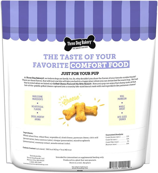 Three Dog Bakery Crunchy Itty Bitty Bones Baked Dog Treats, Cheese, 32 oz, (320221)