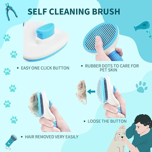 Self Cleaning Slicker Brush, Pet Grooming Shedding Brush for Dogs and Cats - Easy to Remove Loose Undercoat, Pet Massaging Tool Suitable for Pets with Long or Short Hair Color May Vary