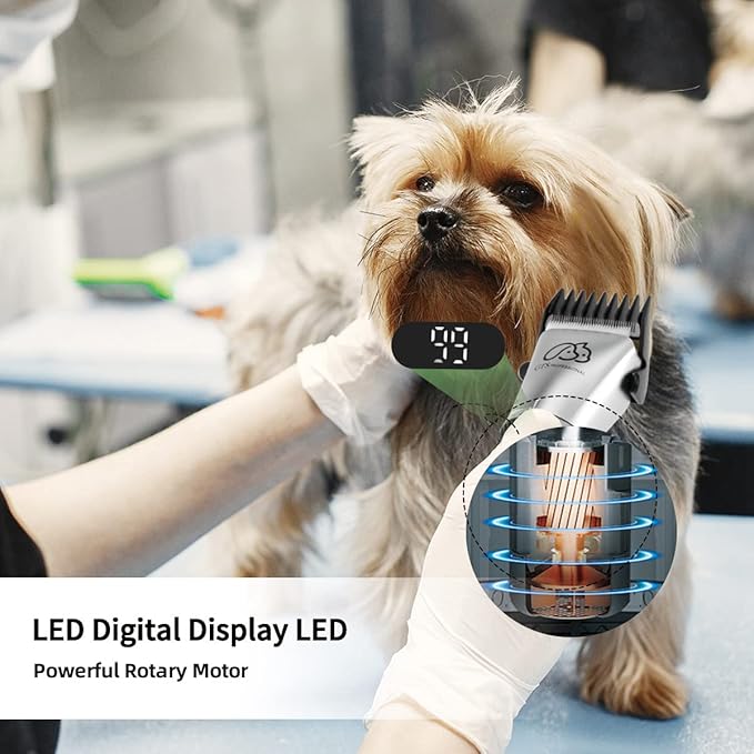 GTS Pet Clippers Professional Dog Grooming kit Adjustable Low Noise High Power Rechargeable Cordless Pet Grooming Tools, Hair Trimmers for Dogs and Cats, Washable(IPX5, with LED Display.