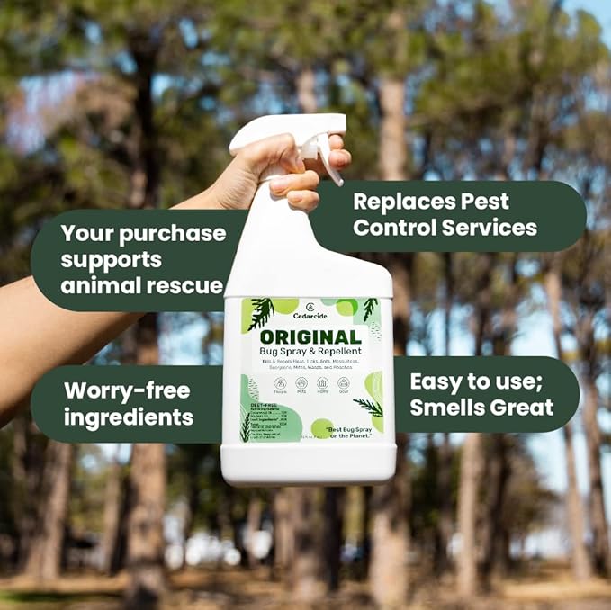 Cedarcide Original Bug Spray | Repel & Kill Fleas, Ticks, Mosquitoes, Mites, Ants & Chiggers | for use on People, Pets & Home | Natural Cedar Oil | Large Size Kit