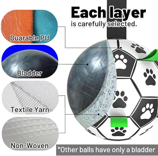 Amasiver Dog Soccer Ball Toys with Straps - 8 inch Large Herding Ball for Dogs, Interactive Dog Toys for Tug of War, Tug Toy Birthday Gifts, Water Toy, World Cup Sturdy Dog Balls for Medium Large