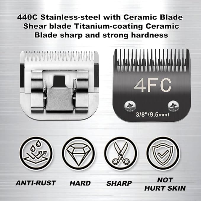 Docal 10# Pet Dog Grooming Detachable Blades, Compatible with Andis Size-10# Cut Length 1/16"(1.5mm), Most A5,KM Series Clippers,Made of Ceramic Blade (Black)