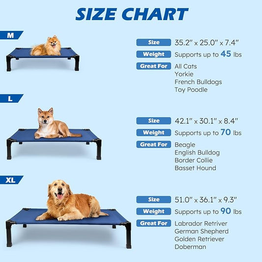 Cooling Elevated Dog Bed, Raised Dog Bed with Washable Breathable Mesh and Metal Frame, Portable Dog Cot Bed with No-Slip Feet for Outdoor and Indoor Use