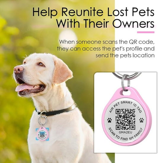 ADVENTUREMORE AIR Pet ID Tag-4pcs QR Code Tag & Smart ID Tag Small Personalized Name Plate with Online Profile - Dog Cat Tag Scan QR Receive Instant Pet Location Alert Email