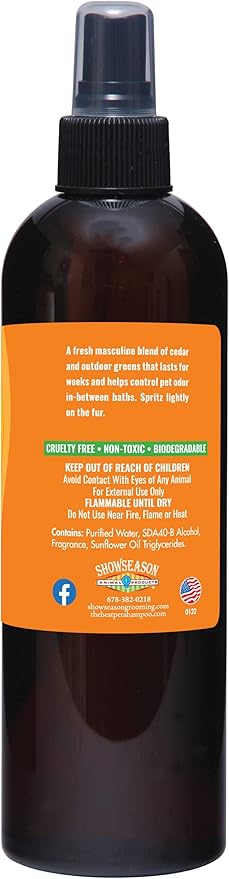 Showseason Bath & Brush Therapies® Mountain Lodge Pet Cologne 12.5 oz For Dogs | Long-Lasting Odor Eliminator | Paraben-Free | Biodegradable & Non-Toxic | Made In USA