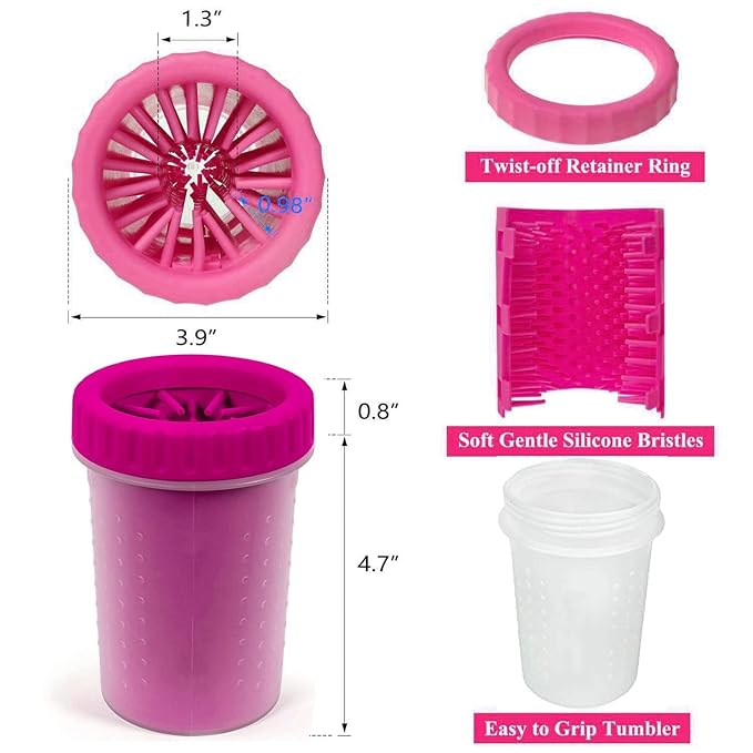 2 Pack Portable Dog Paw Cleaner, Washer, Buddy Muddy Pet Foot Cleaner for Medium Breed Dogs and Cats, Pink