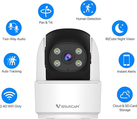 VSTARCAM 3MP Indoor Security Camera, 2.4G WiFi Cameras for Home Security, Pet Camera with Auto Tracking, Color Night Vision, AI Detection Tracking, 2-Way Talk, 24/7 Recording, Cloud & SD Card Storage
