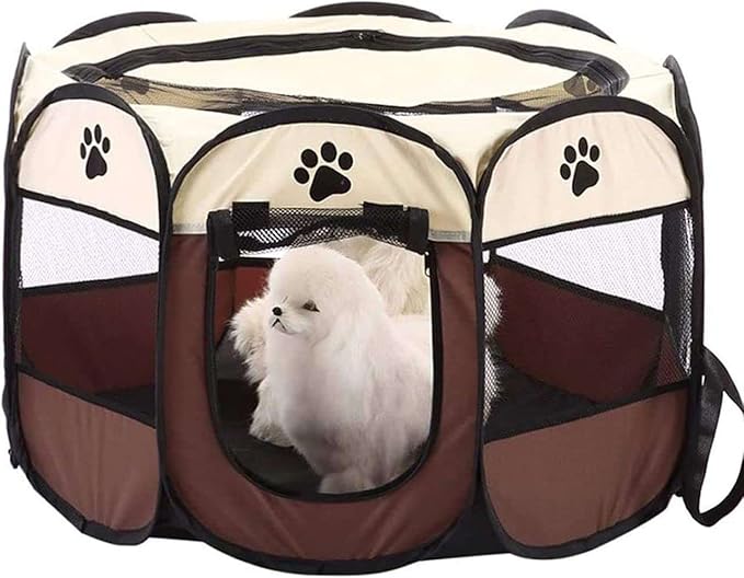 Hentay-Dog Playpen Portable Pet Play Pens for Small Dog,Cat/Rabbit/Chicks, Kitten Pen & Travel Pet Carrier + Carrying Case. (Medium, Brown)