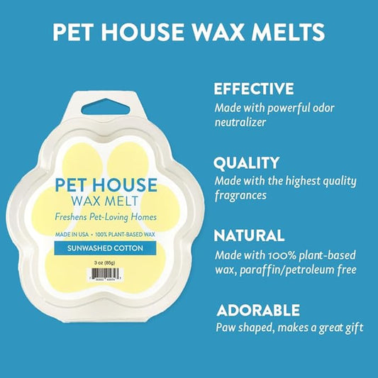 One Fur All 100% Natural Soy Wax Melts in 20+ Fragrances, Pack of 2 by Pet House - Long Lasting Pet Odor Eliminating Wax Melts, Non-Toxic Pet Wax Melts, Made in USA (Sunwashed Cotton)