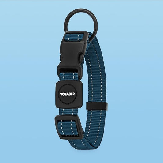 Voyager Reflective Dog Leash Collar Set with Neoprene Handle Supports Small, Medium, and Large Breed Puppies, Cute and Heavy Duty for Walking, Running, and Training - Blue, S