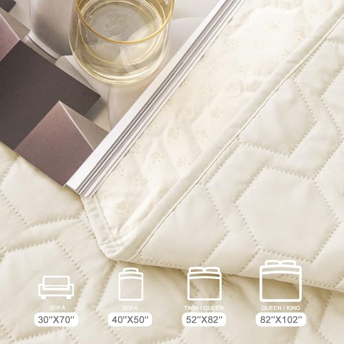 Waterproof and Anti-Slip Dog Bed Cover and Pet Blanket Sofa Pet Bed Mat ,car Incontinence Mattress Protectors Furniture Couch Cover for Most Cats Dogs, Pets(40x50-Ivory)
