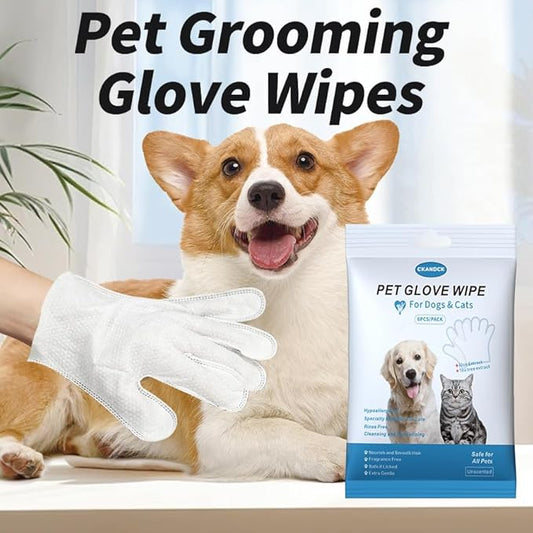 Pet Wipes for Dogs & Cats, Nourish Fur Glove Wipes for Daily Care and Traveling,Extra Thick Cleaning Deodorizing Grooming Gloves,Rinse Free, Unscented (1)
