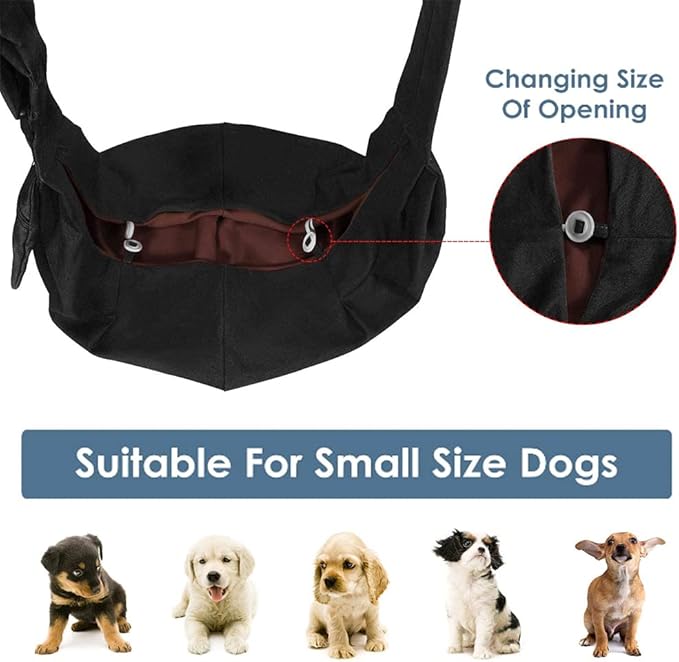 Lukovee Pet Sling, Hand Free Dog Sling Carrier Adjustable Padded Strap Tote Bag Breathable Cotton Shoulder Bag Front Pocket Safety Belt Carrying Small Dog Cat Puppy Machine Washable (Black, S)