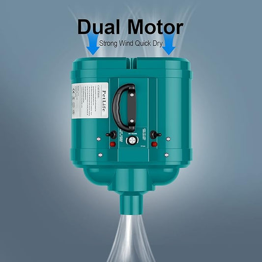 PetLife Variable Speed Dog Grooming Dryer for Medium/Large Dogs, Dual Motor, 5.0HP High Velocity Professional Dog Pet Grooming Hair Drying Force Dryer Blower with Heater