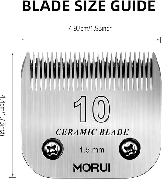 10 Cut Length 1/16"(1.5mm) Detachable Ceramic Pet Dog Clipper Blades Compatible with Most Andis,Oster A5 Wahl KM Series Clippers