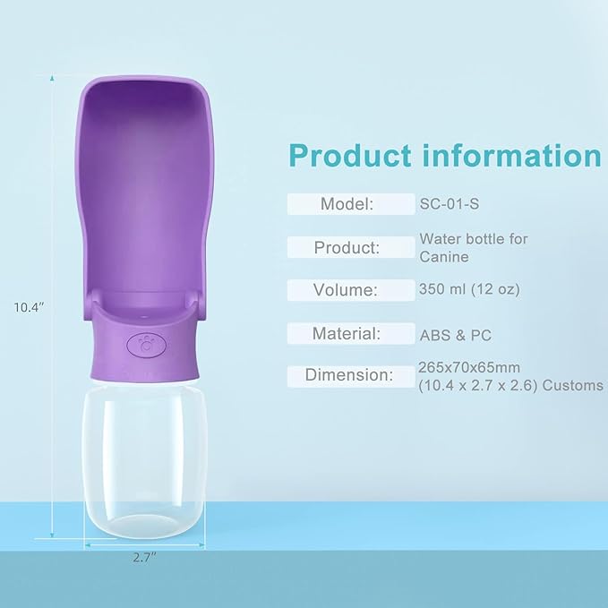 Portable Dog Water Bottle for Walking 19 OZ or 12 OZ Portable Pet Water Bottles for Puppy Small Medium Large Dogs Water Dispenser Pet Water Bowl Dog Accessories (19OZ Blue) (12OZ Purple)