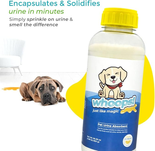 Whoops! Pet Accident Cleanup Powder - Non-Toxic, Citrus Fragrance, Absorbs & Deodorizes Urine, Vomit, Diarrhea - 1 Pack (29.98 oz Each)