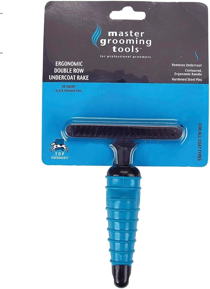 Master Grooming Tools Ergonomic Double-Row Undercoat Rakes — Efficient Tools for Grooming Dogs, 2 set of 39 Pins