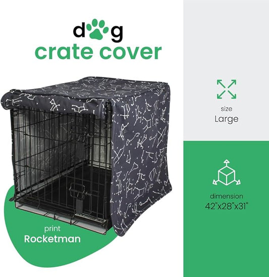 Molly Mutt Rocketman Dog Crate Cover, 100% Cotton Canvas Cover with 2 Roll-Up Panels, Ideal for Dog or Cat Crate, Durable, Washable, and Free of Harmful Chemicals, 42" x 28" x 31"