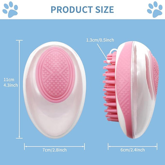 WishLotus Pet Bath Brush, Puppy Massage Brush with Shampoo Dispenser Pet Grooming Tool for Small Animals Soft Silicone Dog Shower Brush for Long Short Haired Dog and Cat Washing (Pink)