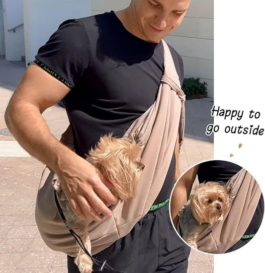 NATUYA Pet Dog Sling Carrier - Dog Sling with Net Bag for Carrier Dogs Cats-Hands Free Pet Bag-Buckle net Pocket pet Bag (Khaki)