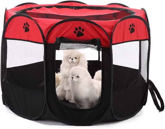 Portable Pet Playpen, 28.3" Foldable Dog Playpen for Dogie Kitten Rabbit, Exercise Playpen Tent Indoor/Outdoor Use (red)