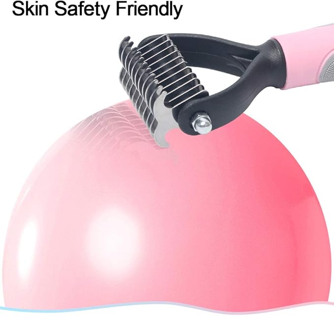 Dematting Comb, Two-Sided Undercoat Rake for Dogs & Cats, Dog Brush for Shedding and Removing Mats,Safe Stainless Steel dematting Tool Pink
